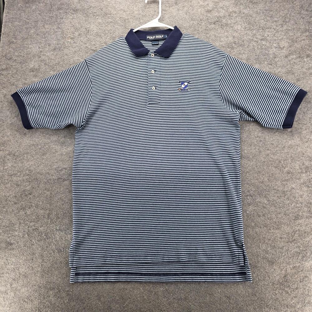 Polo Golf Ralph Lauren Polo Shirt Mens Large Navy Light Blue Striped Embroidered